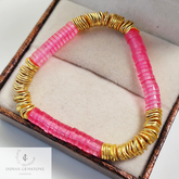 Hot Pink Bead Bracelet, Bead Stack Bracelet, Layered Stack, Stackable Bracelet, Womens Bracelet, Pink and Gold Bracelet, Friendship Day Gift